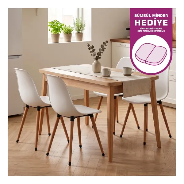 Vilinze Eames Sandalye Avanos Ahşap Mdf Açılır Mutfak Masası Takımı - 70X120+30 cm - Beyaz - NN