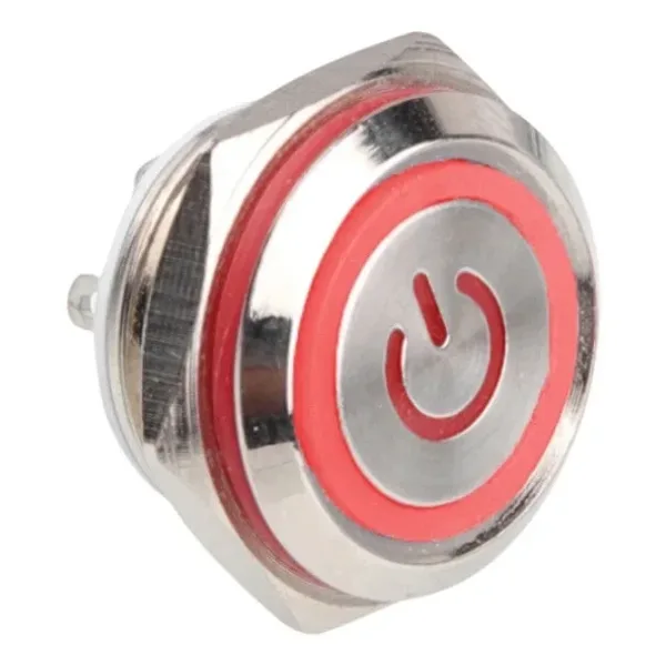 WD16C1-Pin-P1-EC 16mm Düz Yaylı Işıklı Metal Buton - Kırmızı