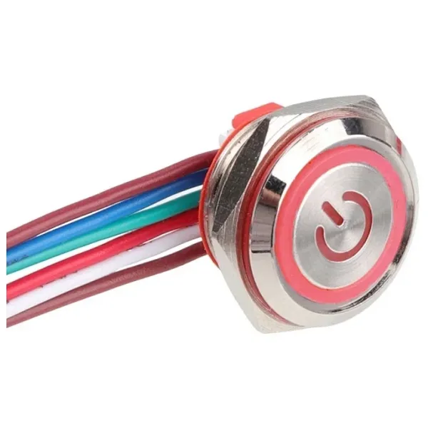 WD16C1-Wired-P1-EC 16mm Düz Yaylı Kırmızı Işıklı Metal Buton - Kablolu