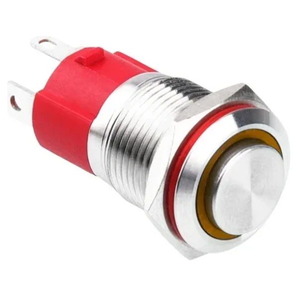 WD16D-G1-E 16mm Çıkık Yaylı Işıklı Metal Buton - Sarı