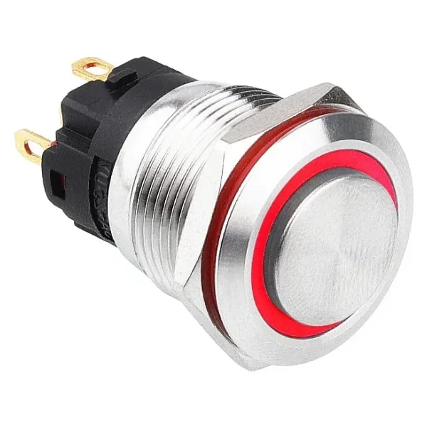 WD19A-G1-E 19mm Çıkık Yaylı Işıklı Metal Buton - Kırmızı