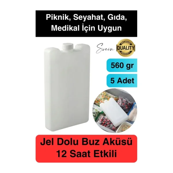 12 Saat Süreli 560 gr Jel Dolu Buz Aküsü Plastik Soğuk Zincir Gıda Yiyecek Uzun Süre Koruma 5 Adet