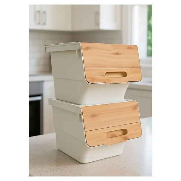 2'li Bambu Patates Soğan Sepeti Tekerlekli Kapaklı Havalandırmalı 24 Litre Sebzelik Organizer