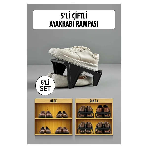 5 Li Set Çiftli Ayakkabı Rampası & Ayakkalık Düzenleyici & Organizer