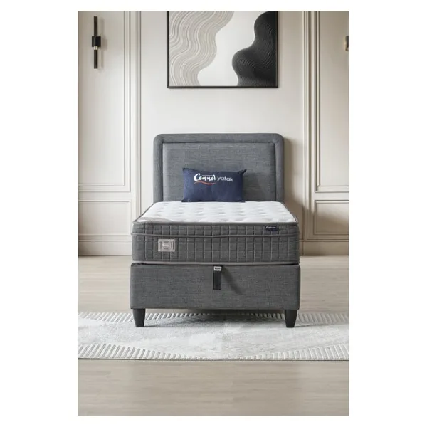 Cennet Yatak Melisa Tek Kişilik Sandıklı Baza + Full Ortopedik Antibakteriyel Visco Yatak + Başlık 3 Lü Set - Antrasit - 100 x 200 cm