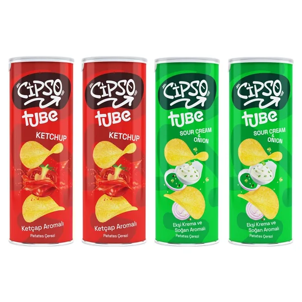 Cipso Tube Ketçap Aromalı Ve Ekşi Kremalı Cips 160 Gr 4 Lü Karma Paket