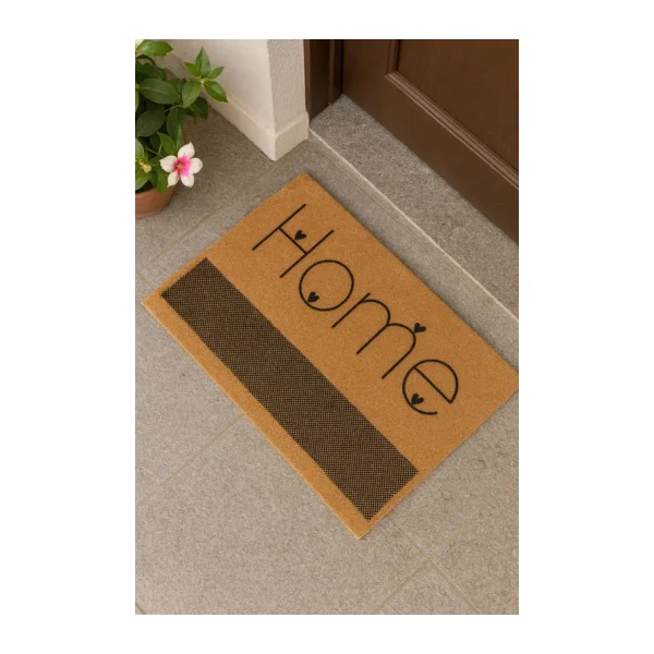 Dormot Koko Dokulu Kapı Önü Paspası - Kalpli Home Yazılı, Kaymaz Tabanlı, 45x70 cm
