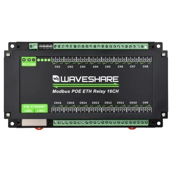 Endüstriyel 16 Kanallı Modbus RTU Ethernet Röle Modülü - PoE Ethernet Port