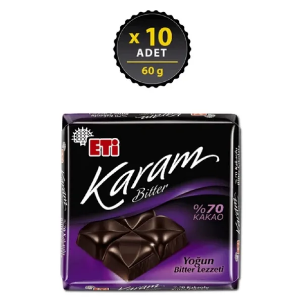 Eti Karam %70 Kakaolu Bitter Çikolata 10 x 60 G