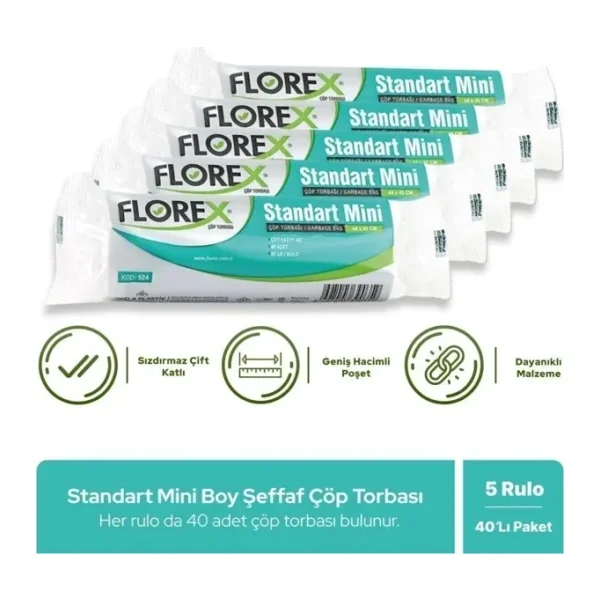 Florex Standart Mini Boy Çöp Poşeti 40'lı 5 Adet