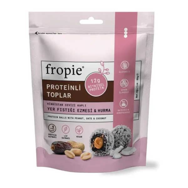 Fropie Protein Topları - Hindistan Cevizi Kaplı & Yer Fıstığı Ezmeli 80 gr