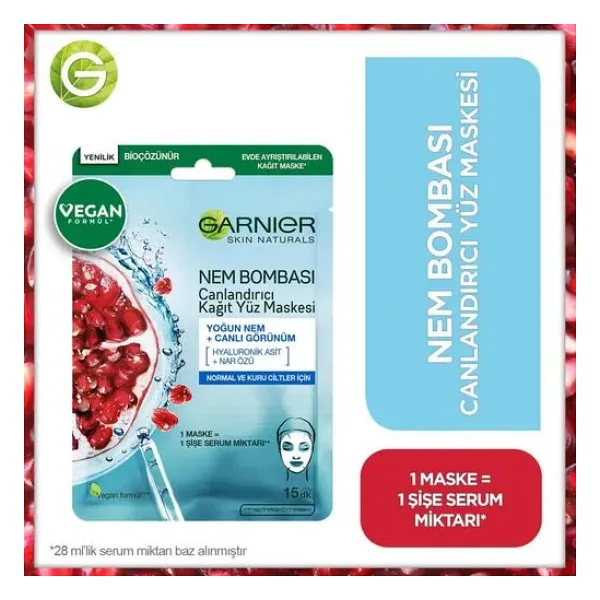 Garnier Nem Bombası Kağıt Yüz Maskesi