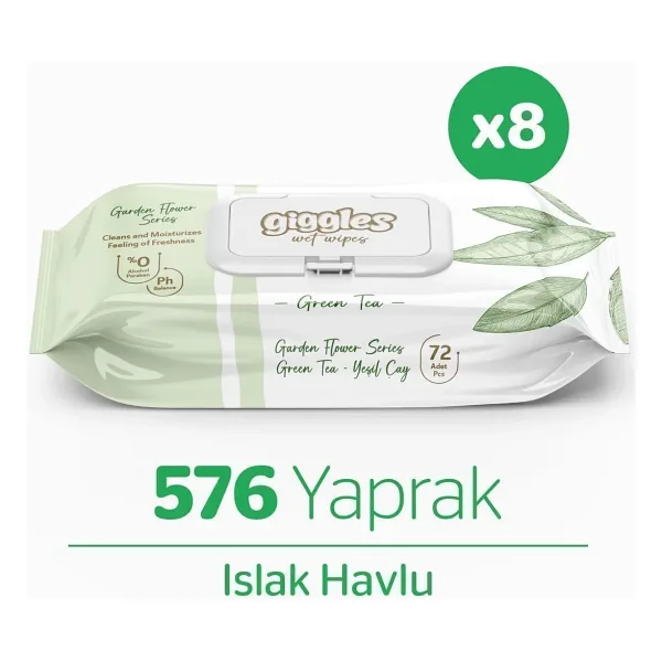 Giggles Yeşil Çay 72 Yaprak 8'li Paket Islak Mendil