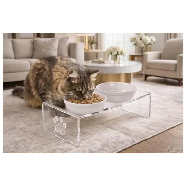 Gobypet Pleksi Mama Kabı (Beyaz Seramik, Şeffaf Pleksi)