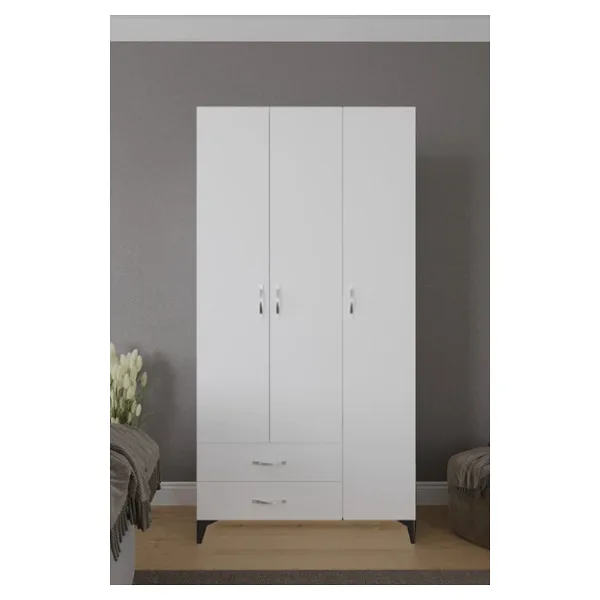 Mavera 3 Kapaklı 2 Çekmeceli Gardrop, Beyaz, 90 cm