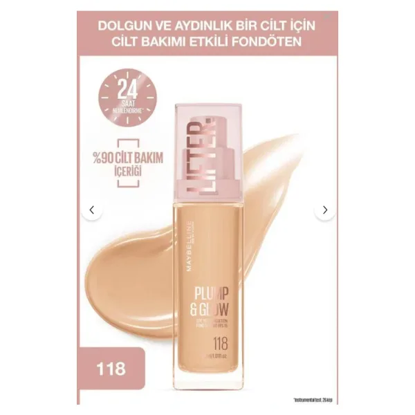 Maybelline New York Lifter Plump & Glow SPF 15 118 30 ml Krem Fondöten