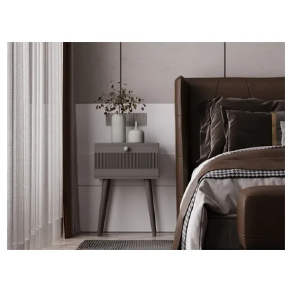 Melura Home Melura Komodin %100 Mdf Lake Boyalı Ahşap Ayak - Gri