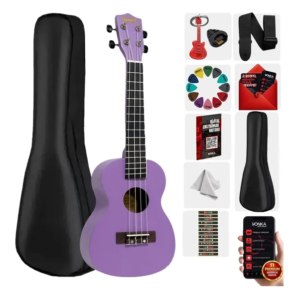 Midex UKX-233PRP Mor Concert Ukulele (Askı Çanta Pena)