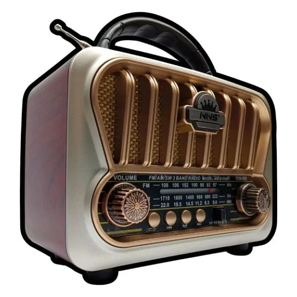 MN6 NS-09 Nostaljik Mini Radyo/Tws Destekli/18650 Li-pil Antenli/Fm radyo mini radyo/bluetooth nostaljik radyo-Ahşap görünümlü/nostaljik radyo - Gümüş