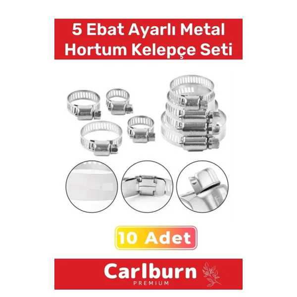 Özel Üretim Hortum Araç Bahçe Paslanmaz Çelik 5 Ebat 10 Adet Ayarlı Metal Kelepçe Seti