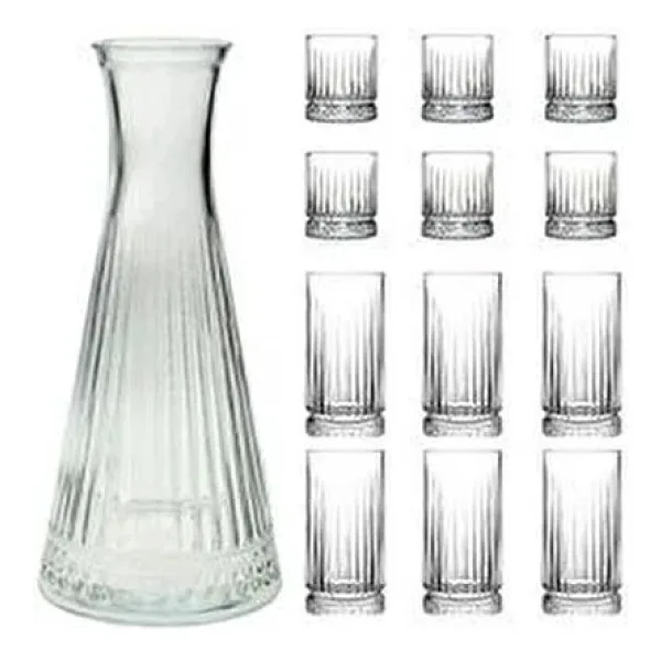 Paşabahçe 13 Parça Elysia Cam Meşrubat ve Su Bardağı Seti ile Karaf, Gümüş Desenli - 210 ml