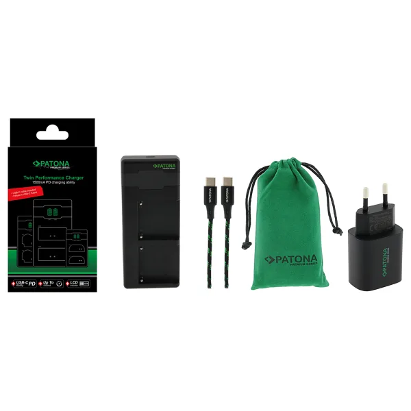 PATONA NP-FW50 - PD Performans pil şarj cihazı (1000 mA) USB-C mini çift LCD - PD/QC özellikli (161964)