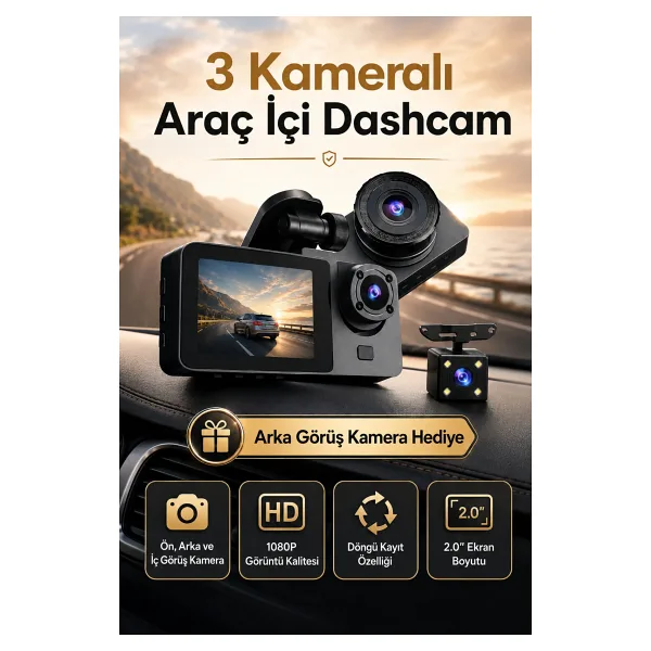SEYUTECH Araç İçi Hd Kamera 3 Kameralı Wifi Özellikli 1080P Full Hd Gece Görüşlü G-Sensör Dashcam Y15