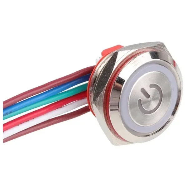 WD16C1-Wired-P1-EC 16mm Düz Yaylı RGB Işıklı Metal Buton - Kablolu