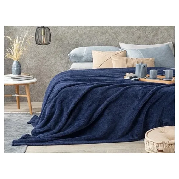 Wellsoft Battaniye Televizyon Battaniyesi Peluş Polar Battaniye Çift Kişilik 220x230 İndigo