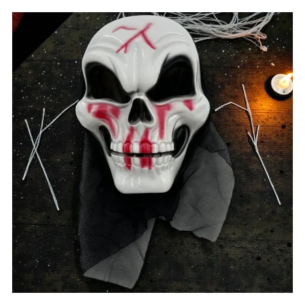 YÜKSEK KALİTE TÜLLÜ BEYAZ KANLI KURU KAFA MASKESİ CADILAR BAYRAMI KORKU MASKESİ SKULL HALLOWEEN MASK