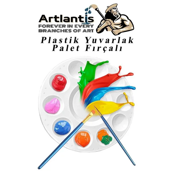 Yuvarlak Resim Paleti Fırçalı 1 Paket 10 Hazneli Boya Paleti Sanatsal Boyalar İçin Palet Akrilik Boya Yağlı Boya Guaj Boya Fırçalı