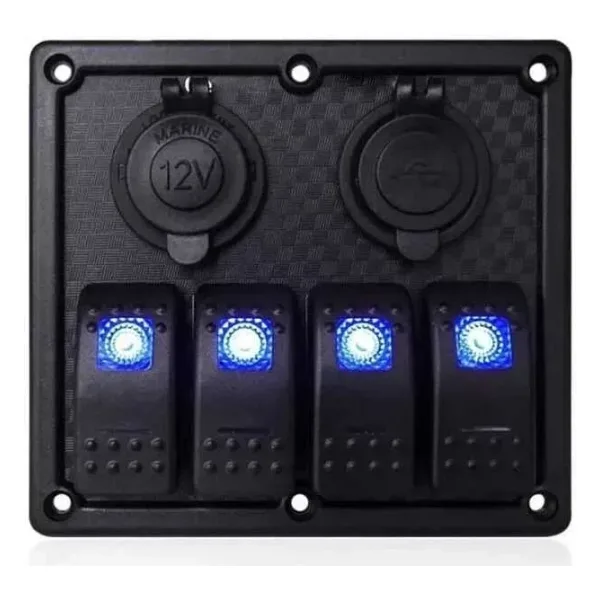 4'lü ON-OFF Işıklı Anahtar Switch Panel 2x5V USB ve Çakmaklık Çıkışlı