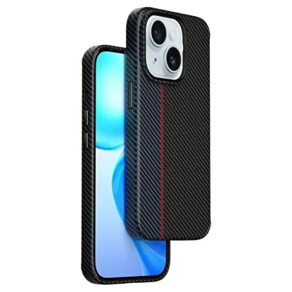 Apple iPhone 15 Kılıf Wiwu LCC-107 Karbon Fiber M-safe Şarj Özellikli Kamera Korumalı Kabon Kapak - Siyah-Mavi