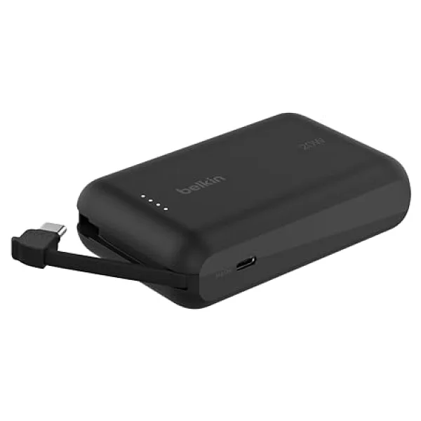 Belkin BoostCharge Power Bank, Entegre Kablolu Taşınabilir Şarj Cihazı 10K PD 20W - USB-C Güç Dağıtımı, iPhone Power Bank iPhone 17 Serisi, iPad Pro, Galaxy S25 ve Daha Fazlası için Hızlı Şarj