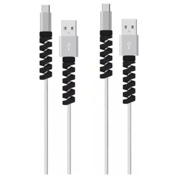CaseHub (4'LÜ SET) Spiral Kablo Koruyucu Silikon Universal Koruma Şarj Kablosu Kulaklık Koruma Siyah