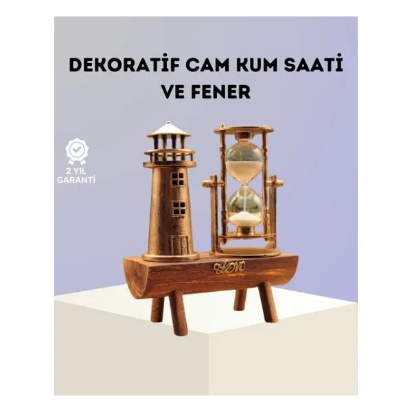 Dekoratif Ahşap Kum Saati Ve Deniz Feneri Figürlü Masa Süsü Şık Ve Fonksiyonel Tasarım