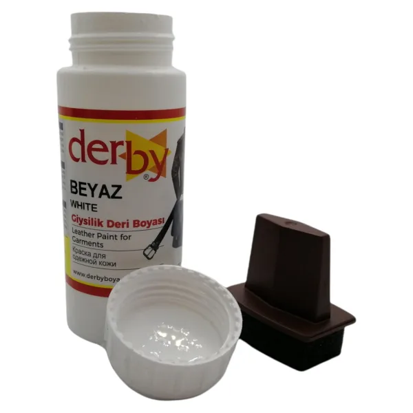 Derby Mont Direksiyon Koltuk Deri Boyası 100 ml ve Saplı Sünger 1 Adet - Beyaz