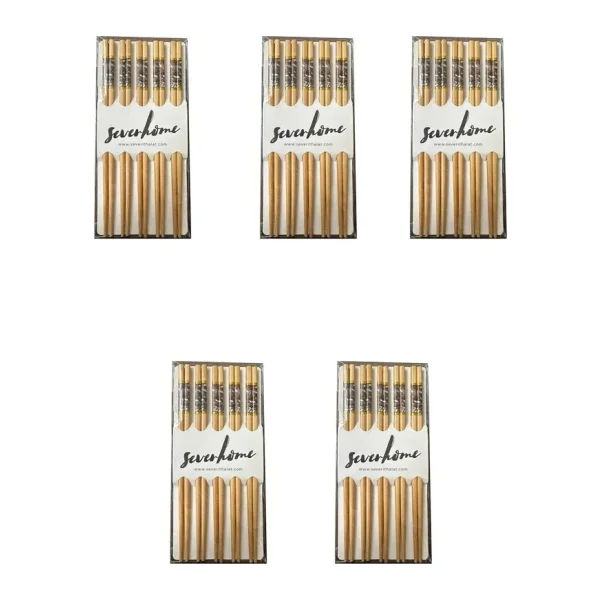 Desenli Yıkanabilir Kore Japon Çin Bambu Chopsticks Yemek Çubuğu - 24 Cm. - 5 Çiftlik 5 Paket