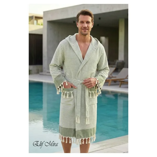 Elif Mira Kapşonlu Unisex Peştemal Plaj Deniz Banyo Bornozu Beachside - Haki