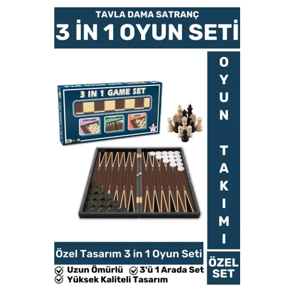 Elit Yüksek Kaliteli Uzun Ömürlü Aile Ev Arkadaş Kahve Cafe Tavla Dama Satranç 3in1 Oyun Takımı