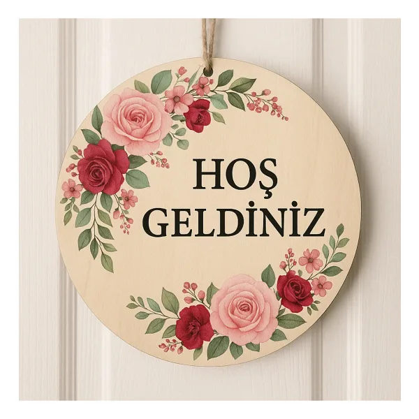 estölye Hoşgeldiniz Kapı Süsü, Çiçekli Dekoratif Baskı Kapı Süsü