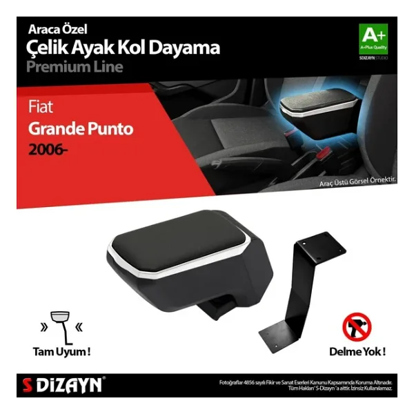 Fiat Punto Uyumlu Kol Dayama Kolçak Çelik Ayaklı ABS Gri 2006 Üzeri A+Kalite Parça