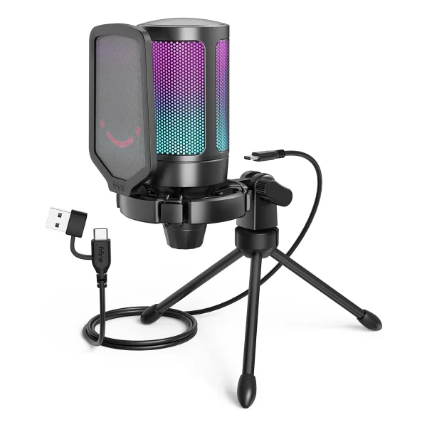Fifine Ampligame A6V Siyah RGB USB Yayıncı Mikrofonu
