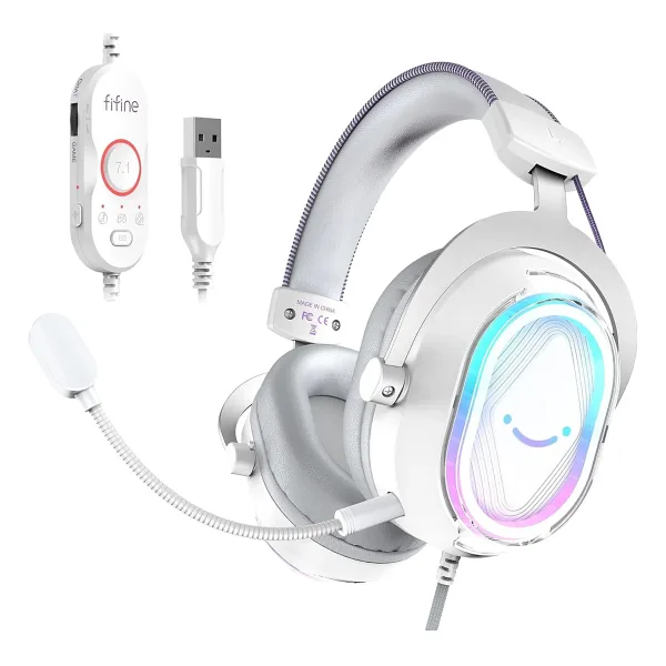 Fifine Ampligame H13 Beyaz RGB 7.1 USB Kablolu Kulak Üstü Oyuncu Kulaklığı
