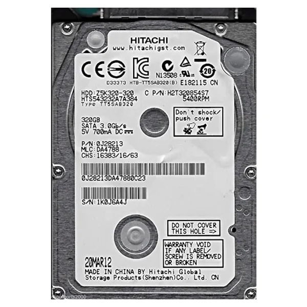 Hitachi 320 GB 2,5' 5400 Rpm 8 Mb 3Gb/S (Rfb) Notebook Disk