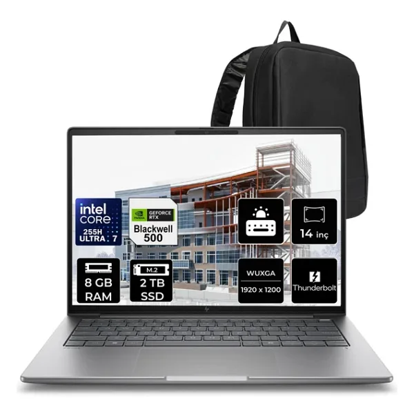 HP ZBook 8 G1i A3ZW7ET Ultra 7 255H 8 GB 2 TB SSD RTX500 Ada 14" WUXGA Notebook
