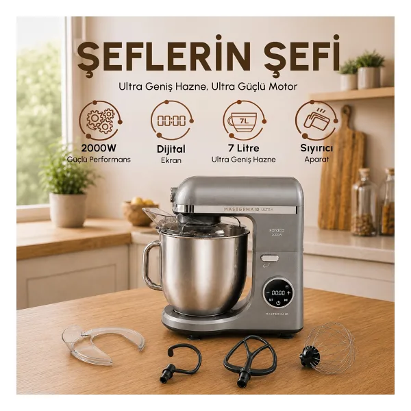 Karaca Mastermaid Chef Ultra D 2000 W 7 lt Hamur Yoğurma Makinesi