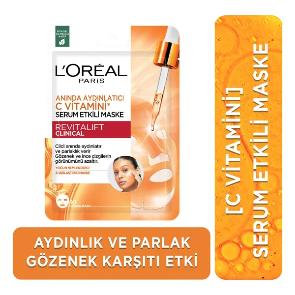 L'Oreal Paris Revitalift Clinical Anında Aydınlatıcı C Vitamini Serum Etkili Kağıt Maske