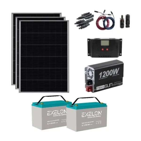 Lexron Mini Bağ Evi Güneş Enerjisi Solar Paketi 1200W Inverter 170W Güneş Paneli Paket 3
