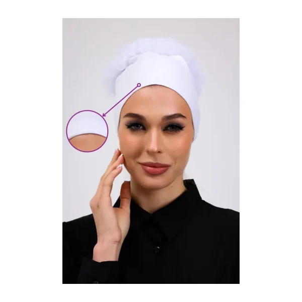 Loggia Kaymayan Fırfırlı Silikonlu Dikişsiz Bone Beyaz - Kaymaz Kadın Tesettür Bağlamalı İç Bone